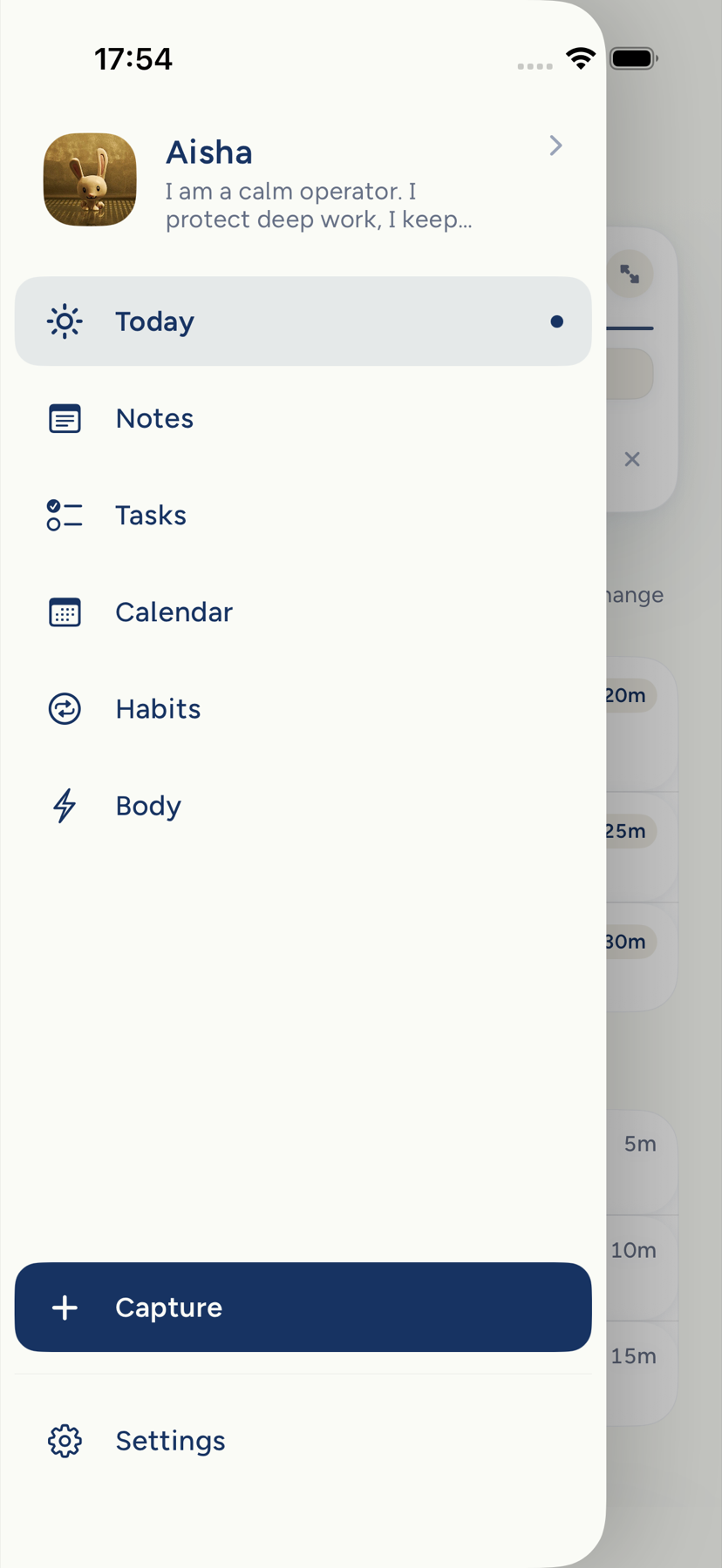 The navigation drawer on iPhone