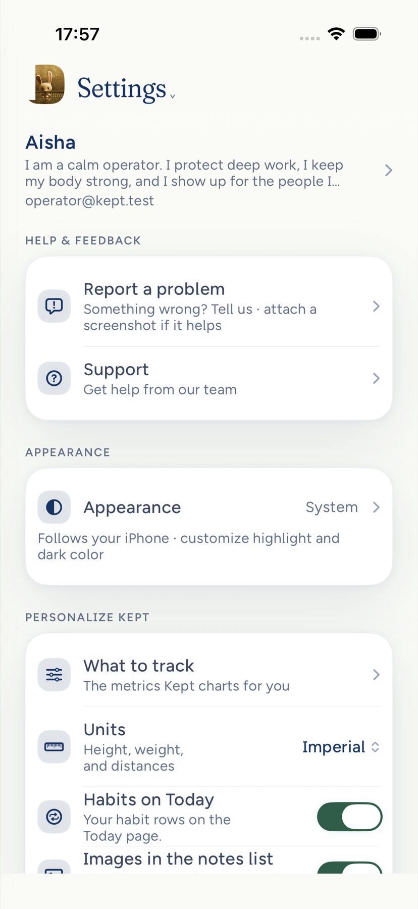 Settings on iPhone