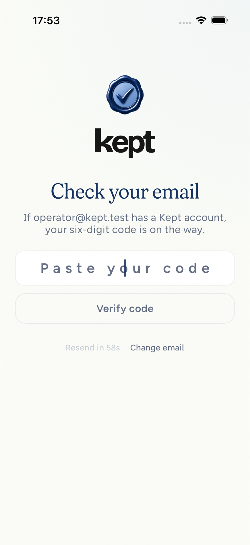 Entering the six-digit email code on iPhone