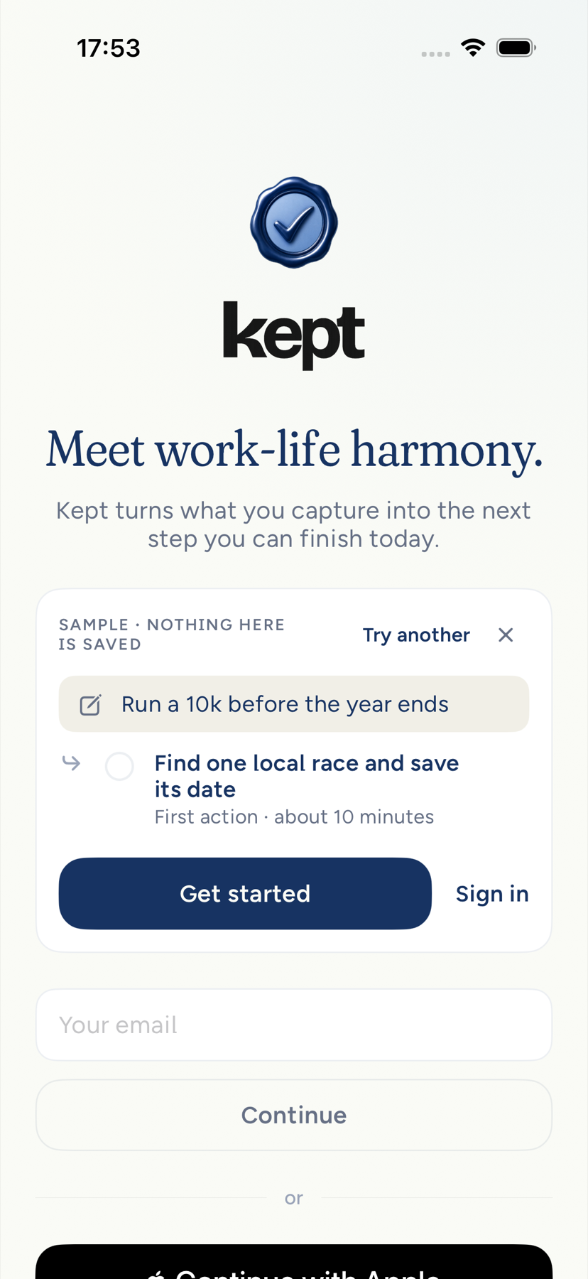 The sign-in screen on iPhone