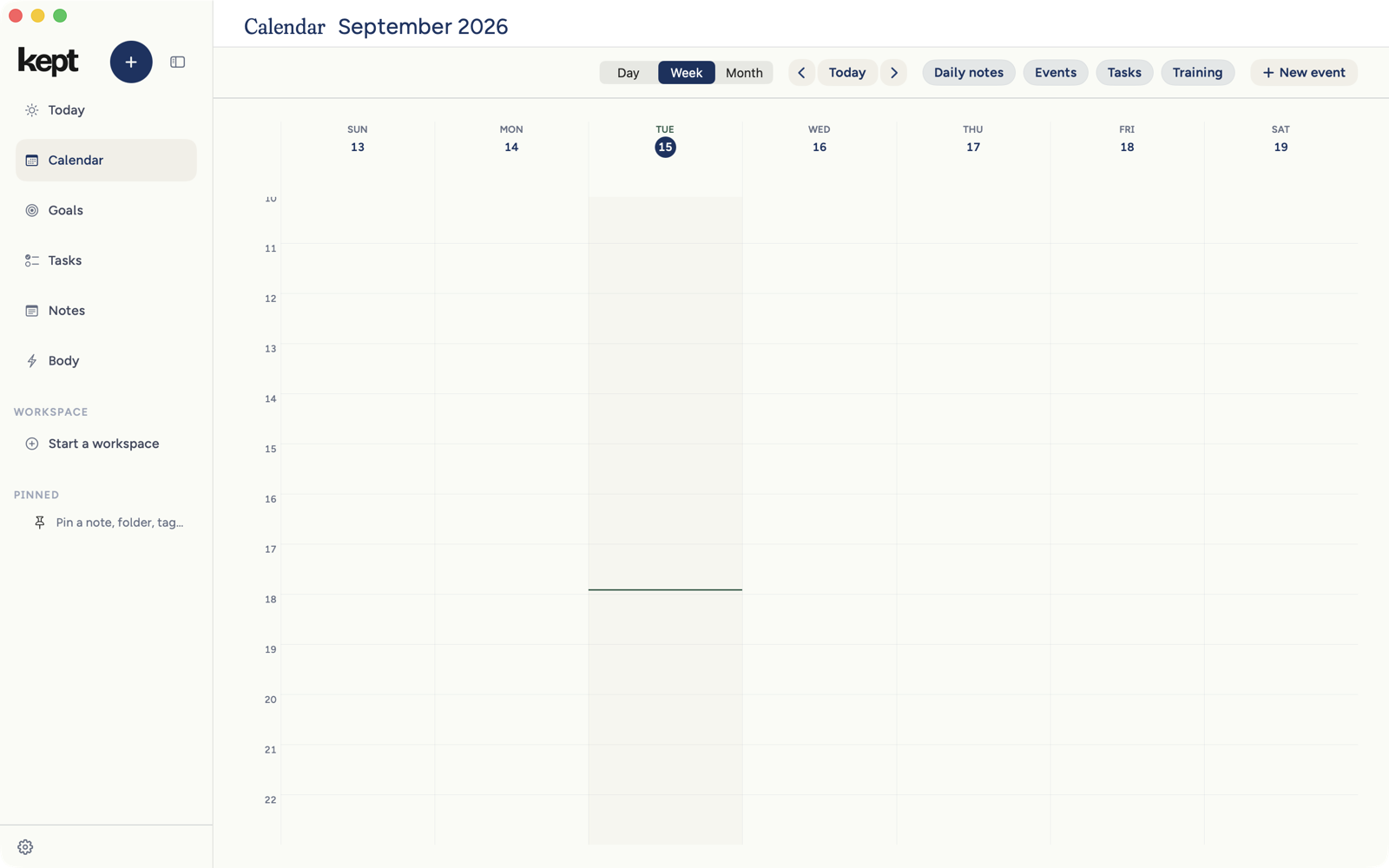 Week view in Kept for Mac