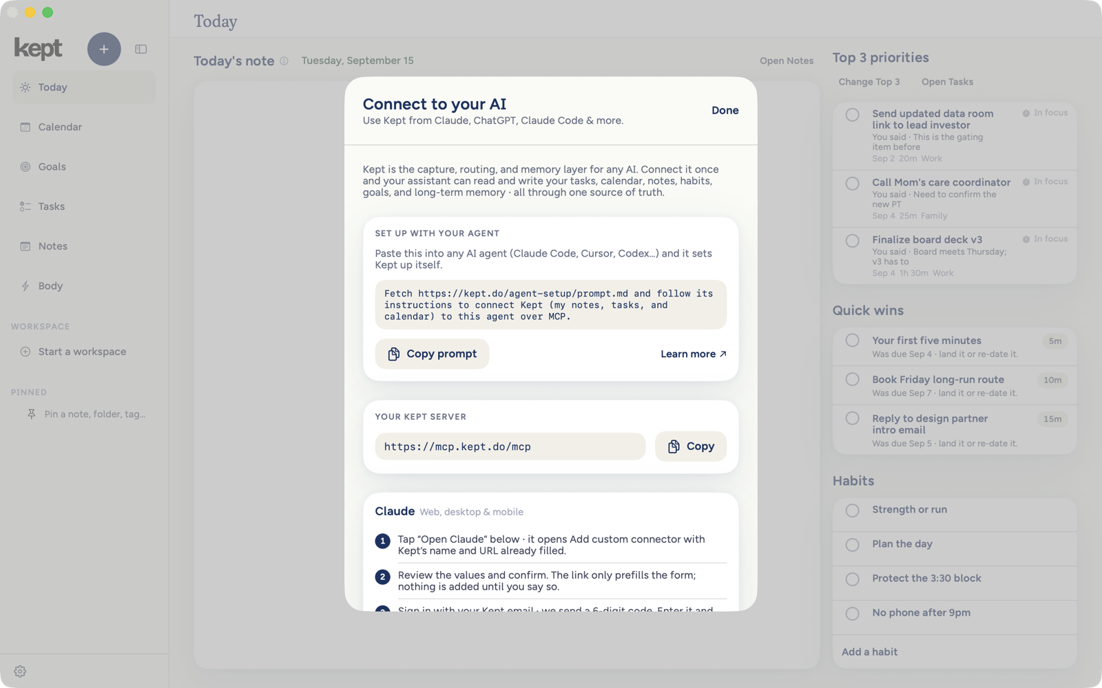 The Connect to your AI sheet on Mac